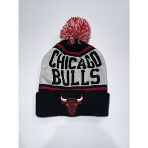 Mitchell & Ness Chicago‎ Bulls Knit Winter Beanie Hat Cap Pom Top Gray/Red/Black